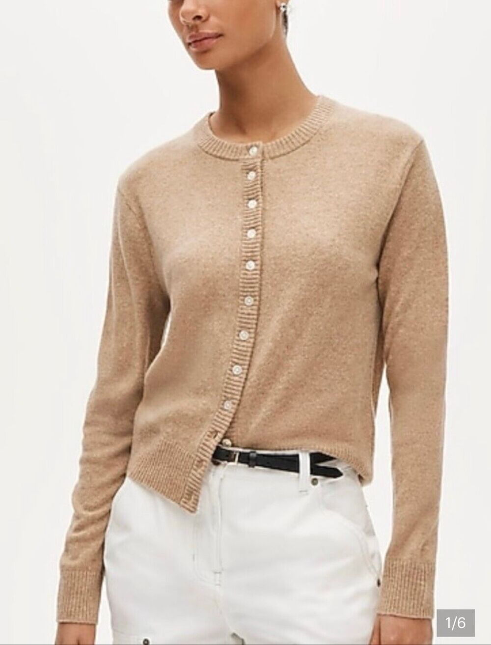 J. Crew Perfect Cashmere Cardigan Sweater in Beige NWT Size Large